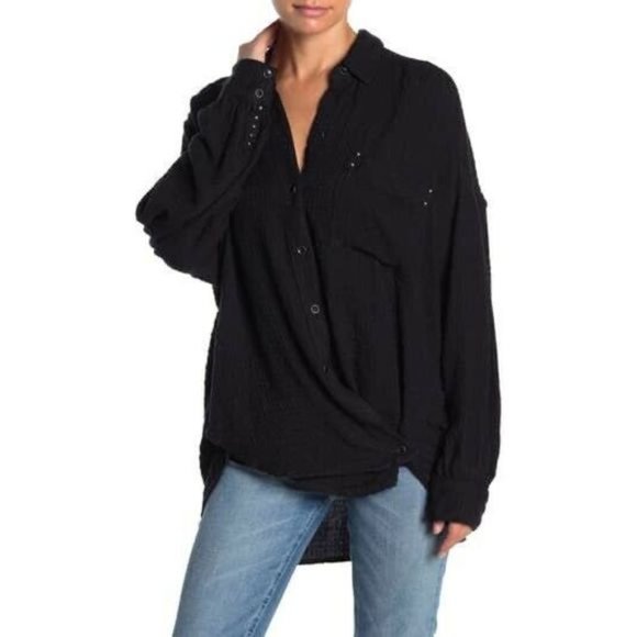 Free People Tops - Free People Black Blouson Sleeve Hidden Valley Top